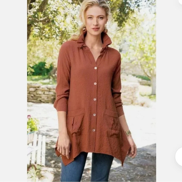 Soft Surroundings Gauze Terracota Longline Top - Picture 1 of 9